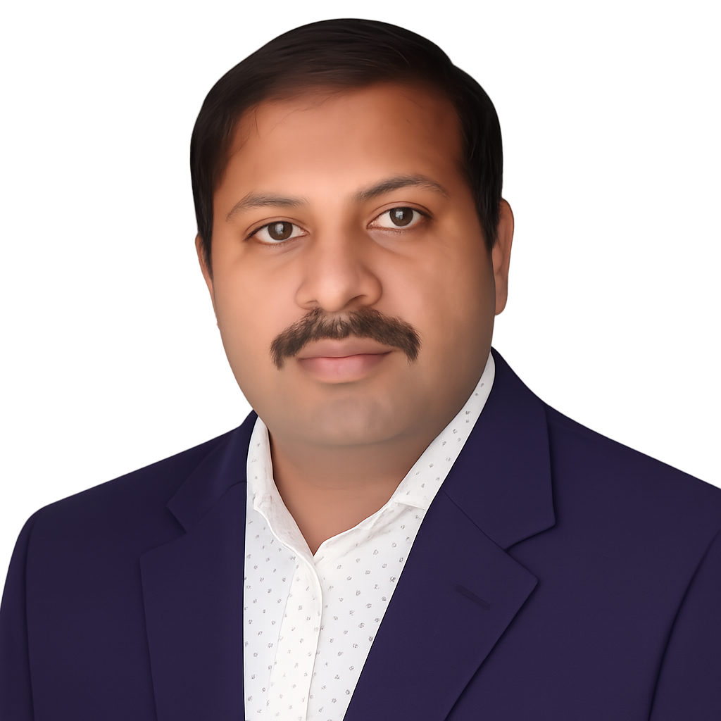 Professional headshot in navy blue suit