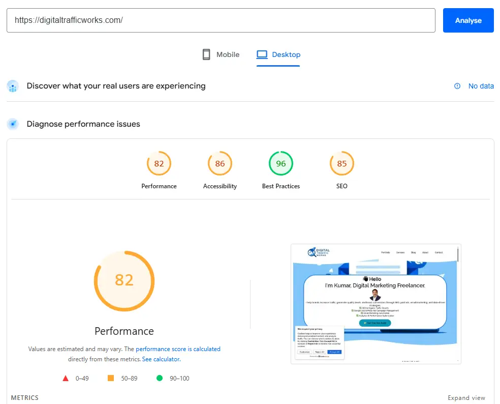 Before page speed desktop Screenshot 2026-04-29 165924