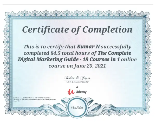 Udemy certificate