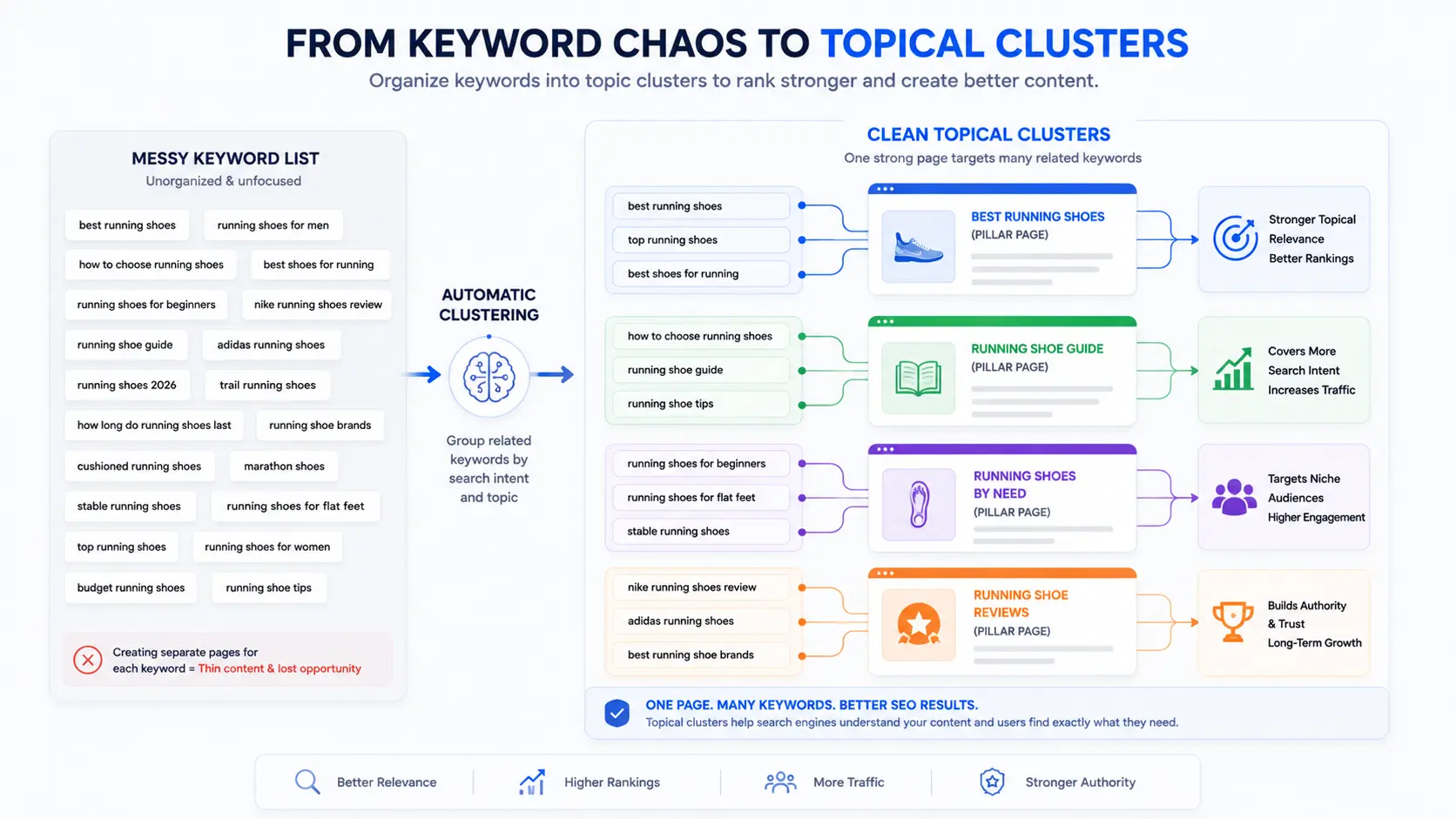 Keyword clustering by topic and shared search intent